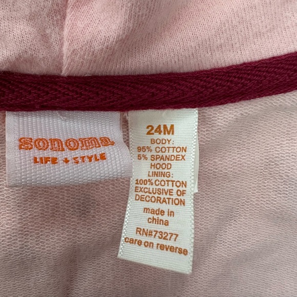 NWOT Sonoma Life + Style Floral Babydoll Full Zip Hoodie Top Pink Size 24 mos - Picture 10 of 16